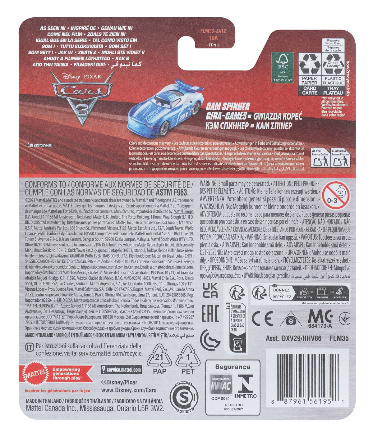 Cars de Disney y Pixar Diecast Vehículo de Juguete Triple Dent Gen 3