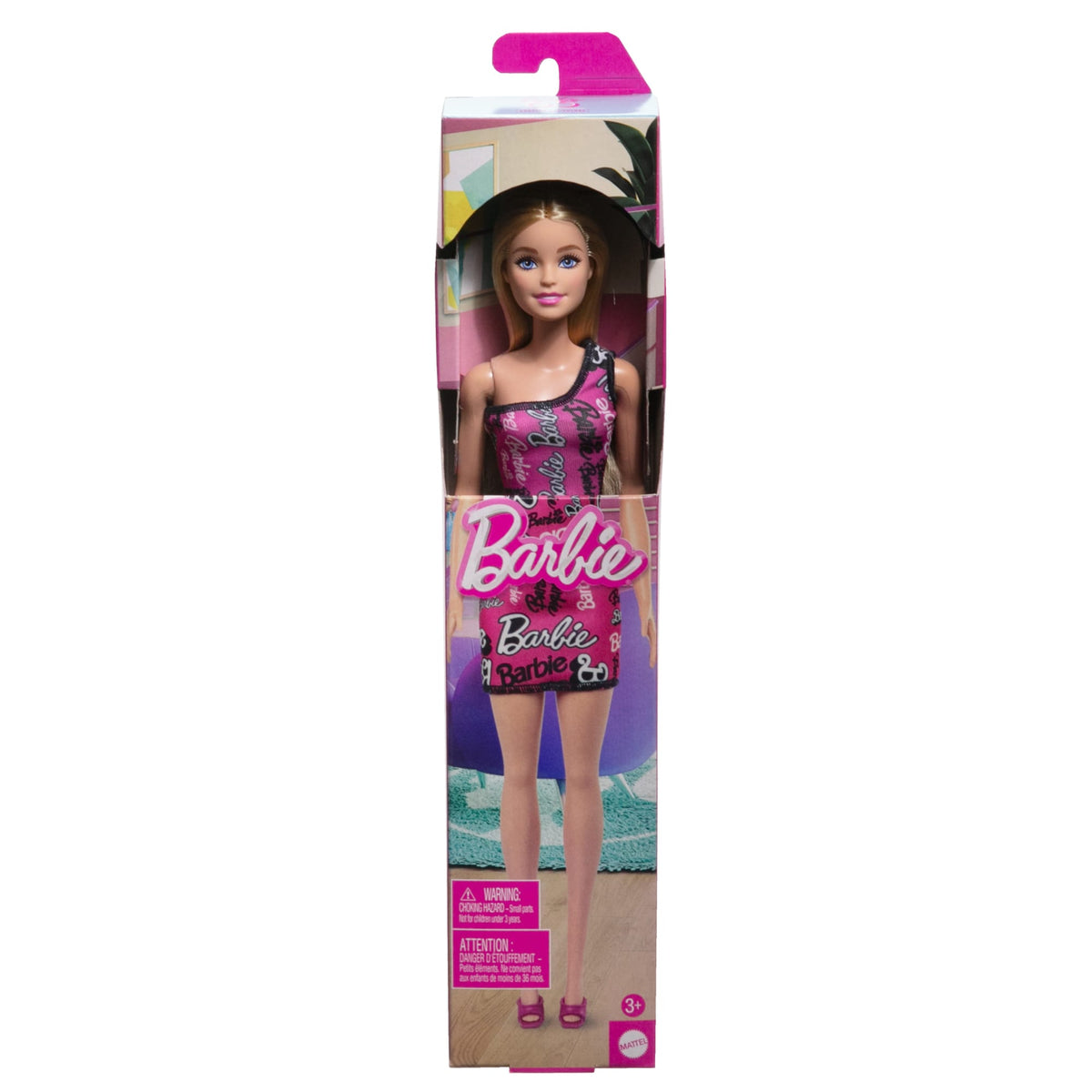 Barbie Poupée Mode Avec Cheveux Blonds Lissés, Robe Rose, Chaussures