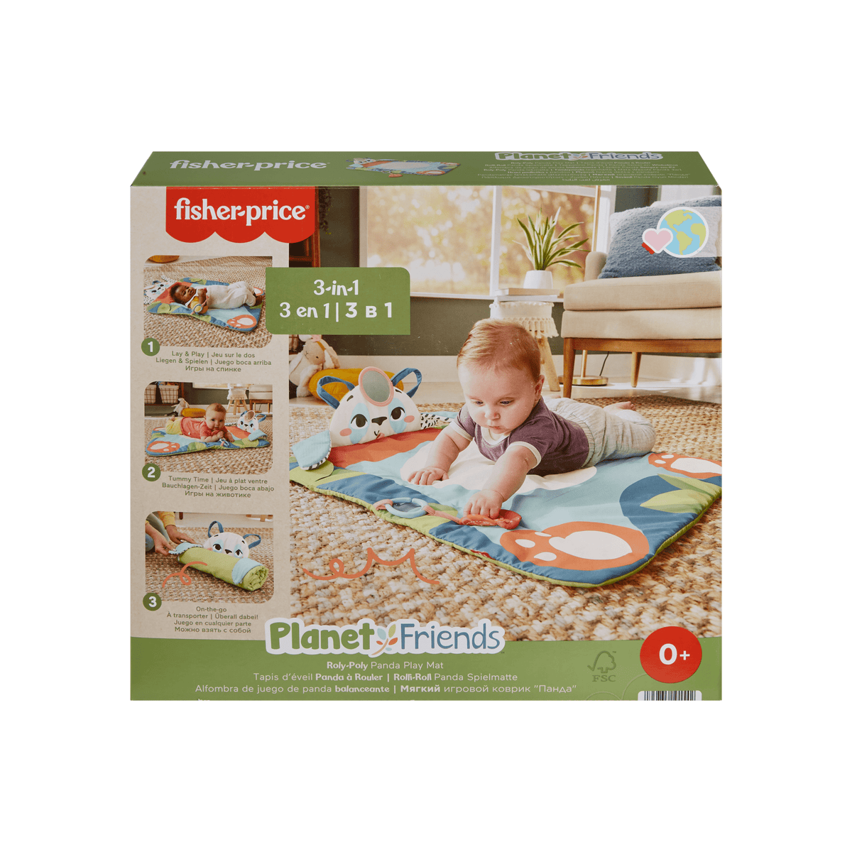 Fisher-Price Planet Friends Tapis D’Éveil Panda à Rouler, 2Jouets