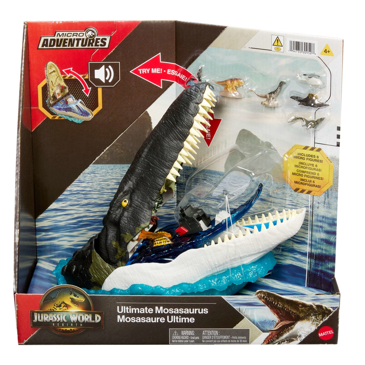 Coffret de Jeu Mosasaure Jurassicworld: Renaissance de Luxe, 7Fonctions et Effets Sonores Interactifs, 6Micro Figurines