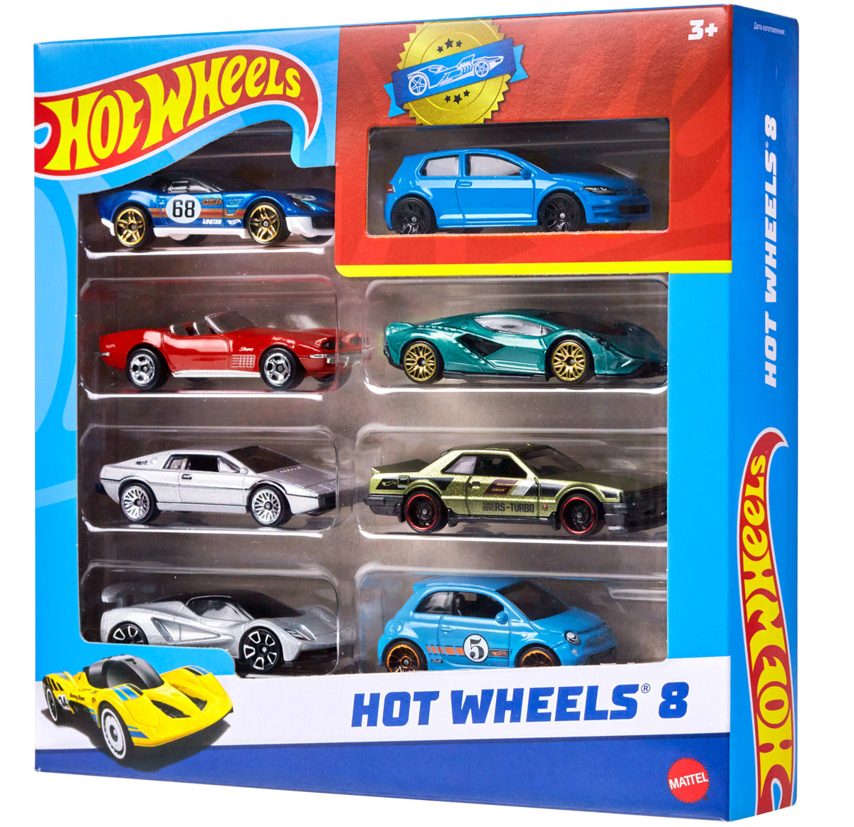 Hot Wheels Set Of 8 Basic Toy Cars & Trucks in 1:64 Scale Including 1 Exclusive Car, Styles May Vary