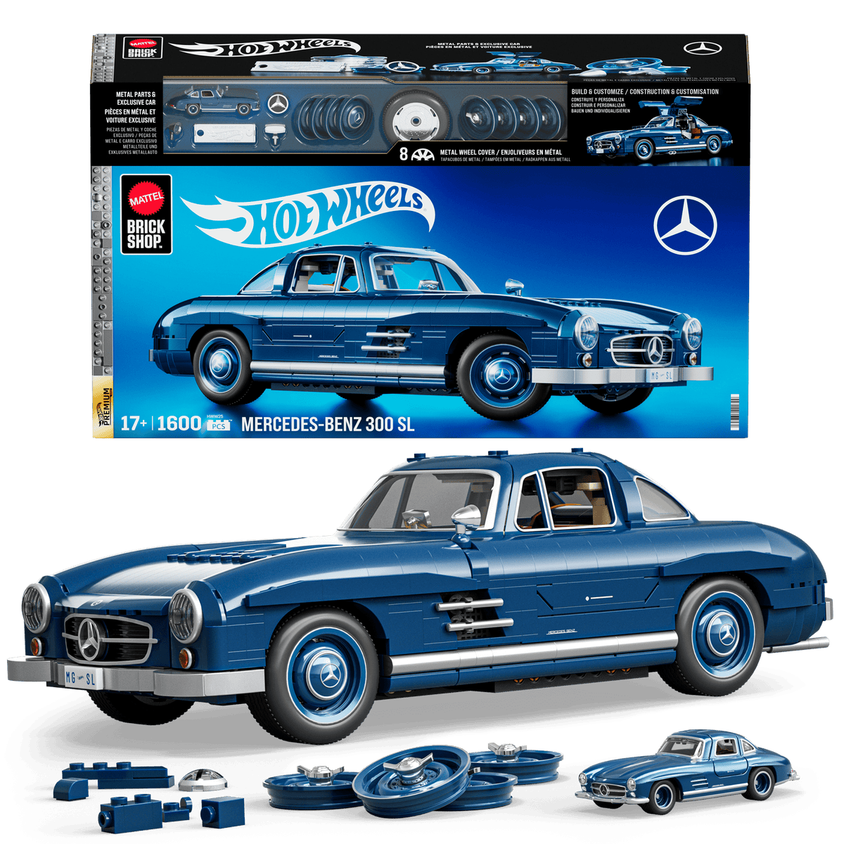 Mattel Brick Shop Hot Wheels Mercedes-Benz 300 SL Building Toy Kit (1600 Pieces), for Collectors