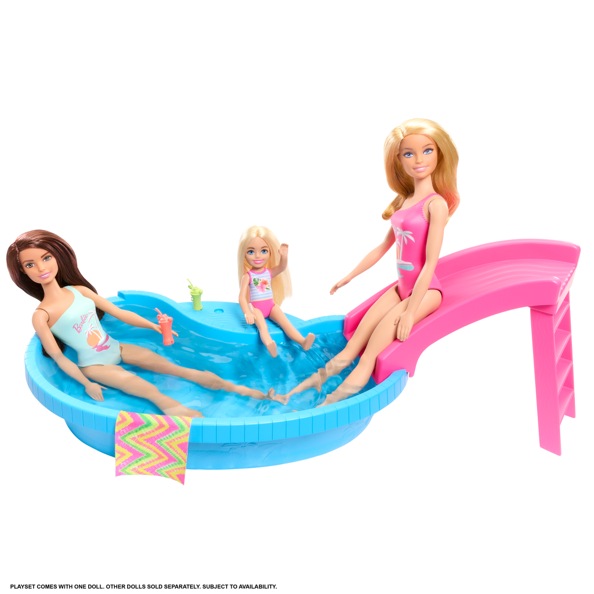 Barbie Coffret de Jeu et Poupée, Blonde, Piscine, Serviette, Boissons