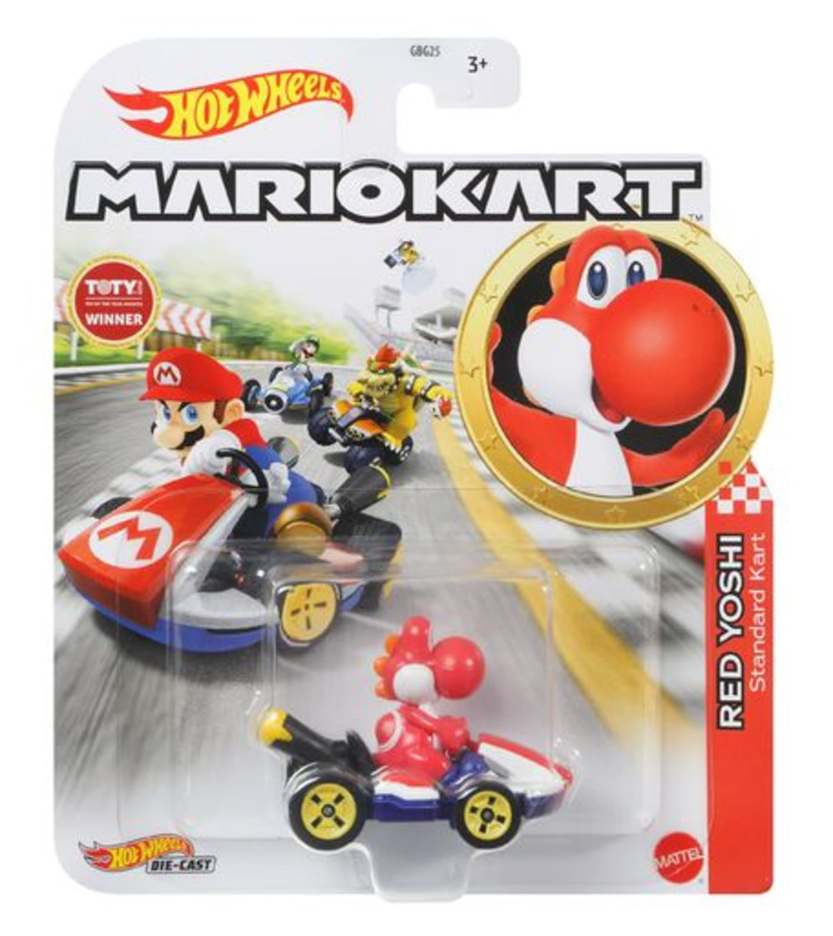 Hot Wheels Mario Kart Veículo de Brinquedo Kart Padrão Yoshi Vermelho