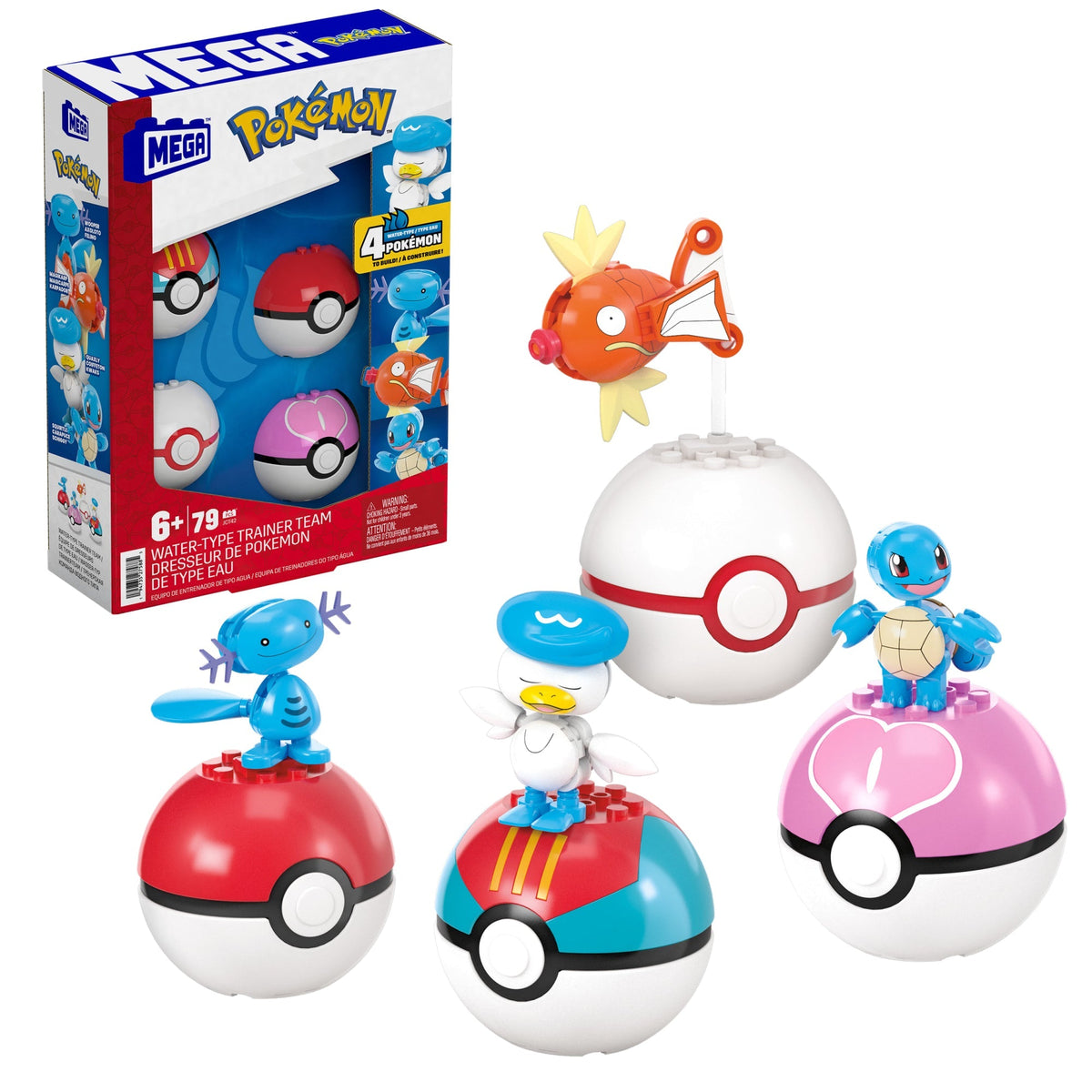 Coffret de Construction Équipe de Type Eau Mega Pokémon, 2Figurines Articulées, 79Pièces, Pour enfants