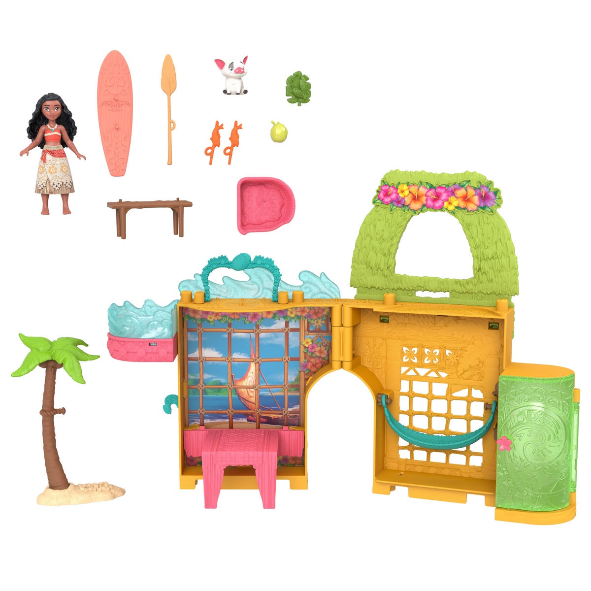Disney Princess Moana's Island Home Stacking Doll House With Small Doll, Figures & 9 Play Pieces
