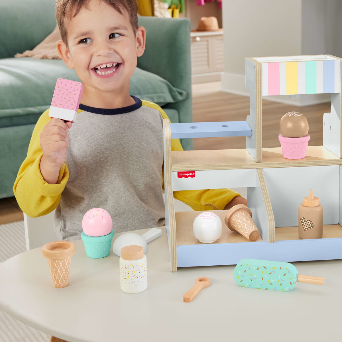 Fisher-Price  Coffret  Bar Laitier en Bois, 18Éléments en Bois