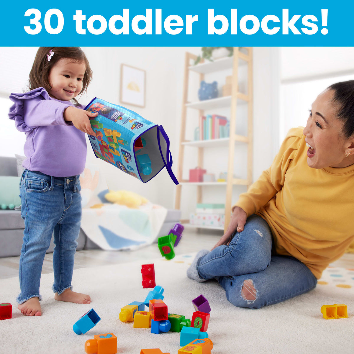 MEGA Bloks Fisher-Price ABC Building Bag Block Toy With Storage (30 Pieces) For Toddler
