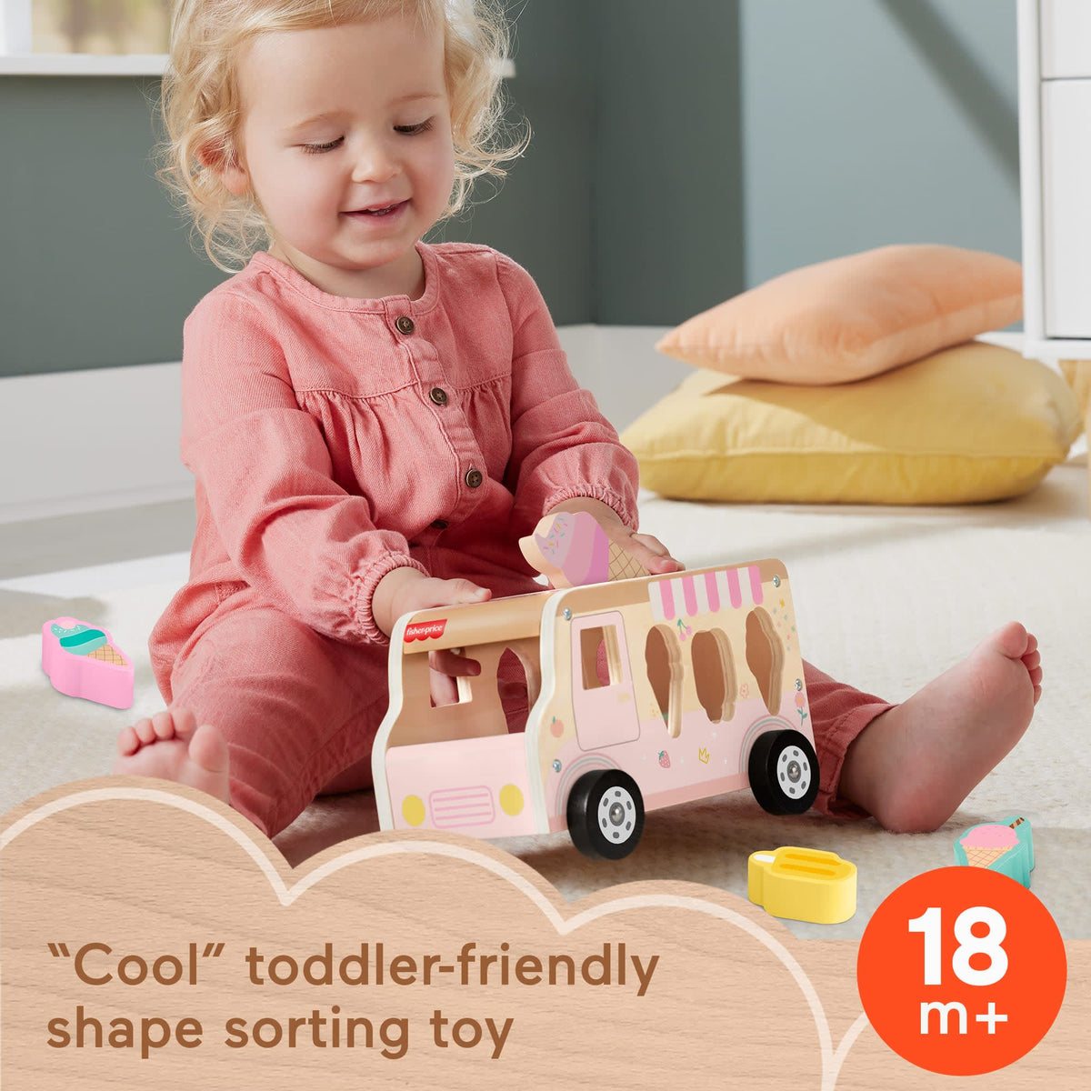 Fisher-Price Wooden Ice Cream Shape Sorter Set For Toddlers & Kids, 9 Wood Pieces