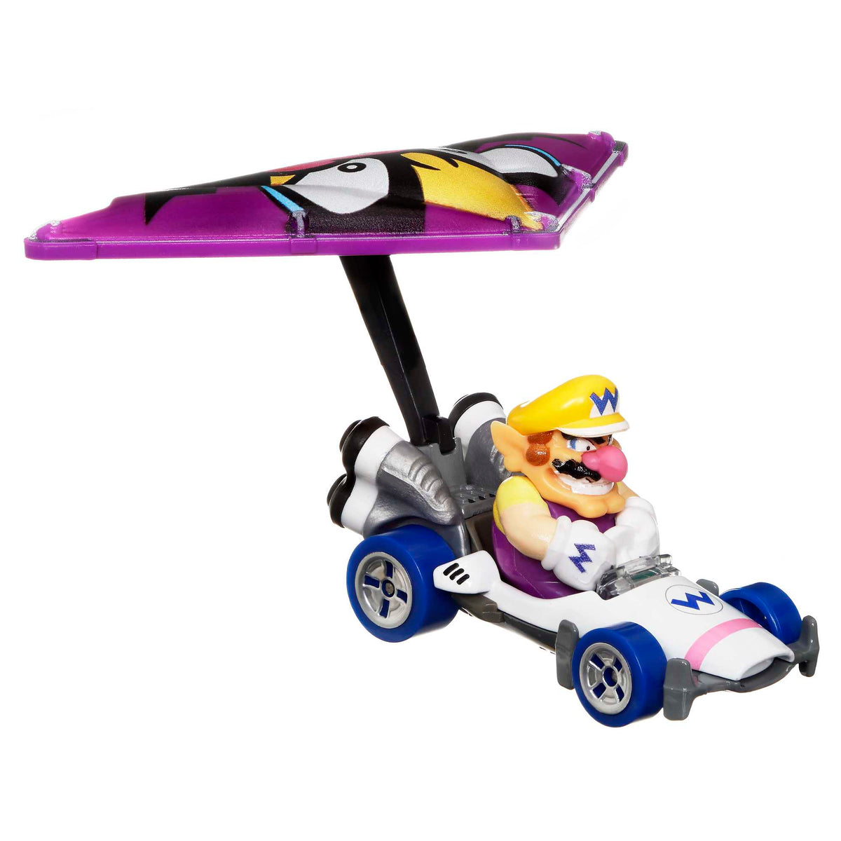 Hot Wheels Mario Kart Veículo de Brinquedo Waluigi B-Dasher com Wario Wing