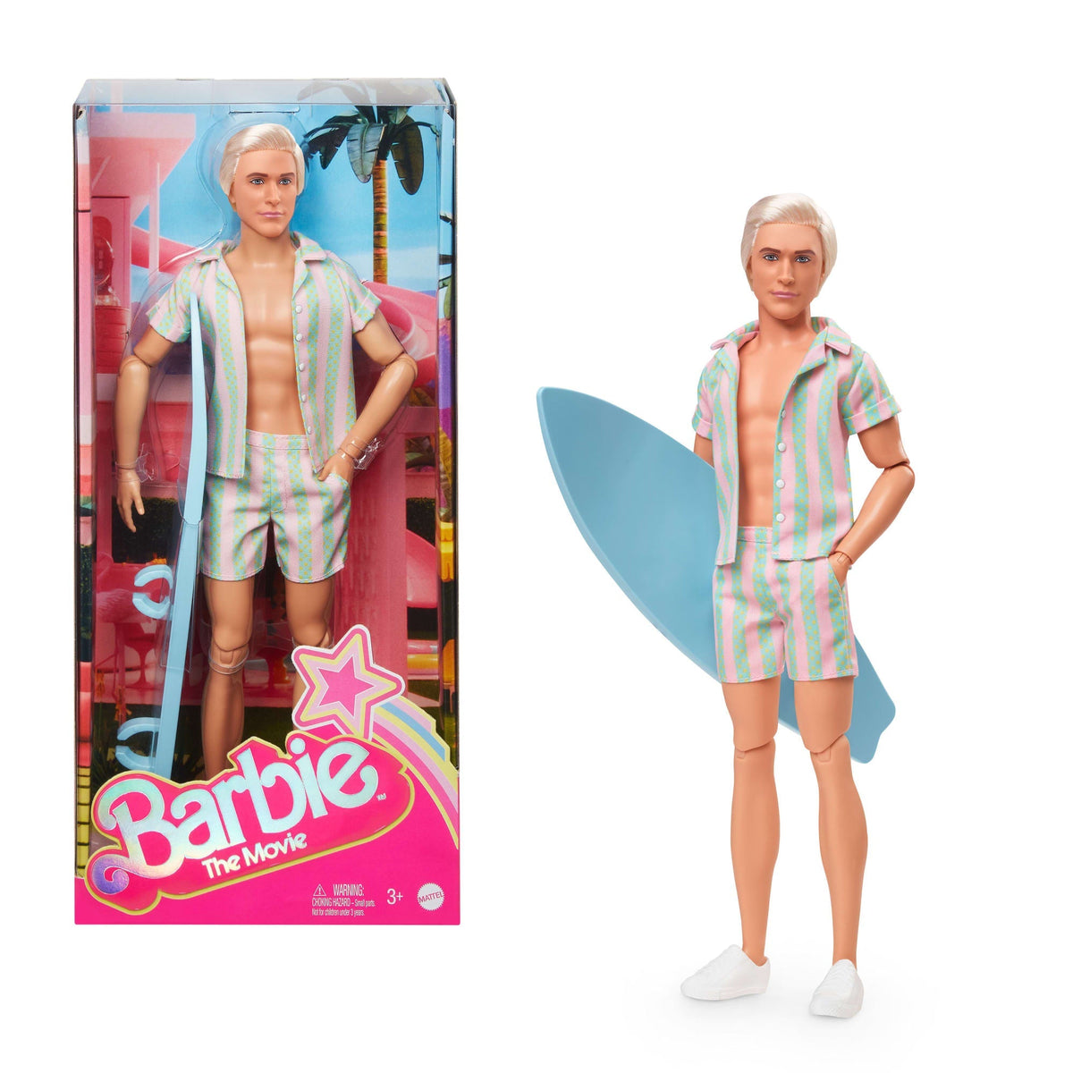 Barbie The Movie Ken Doll Wearing Pastel Striped Beach Matching Set