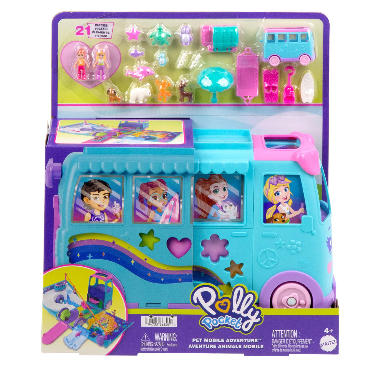 Polly Pocket  Coffret de Jeu  Aventure Animale Mobile, Camionnettes