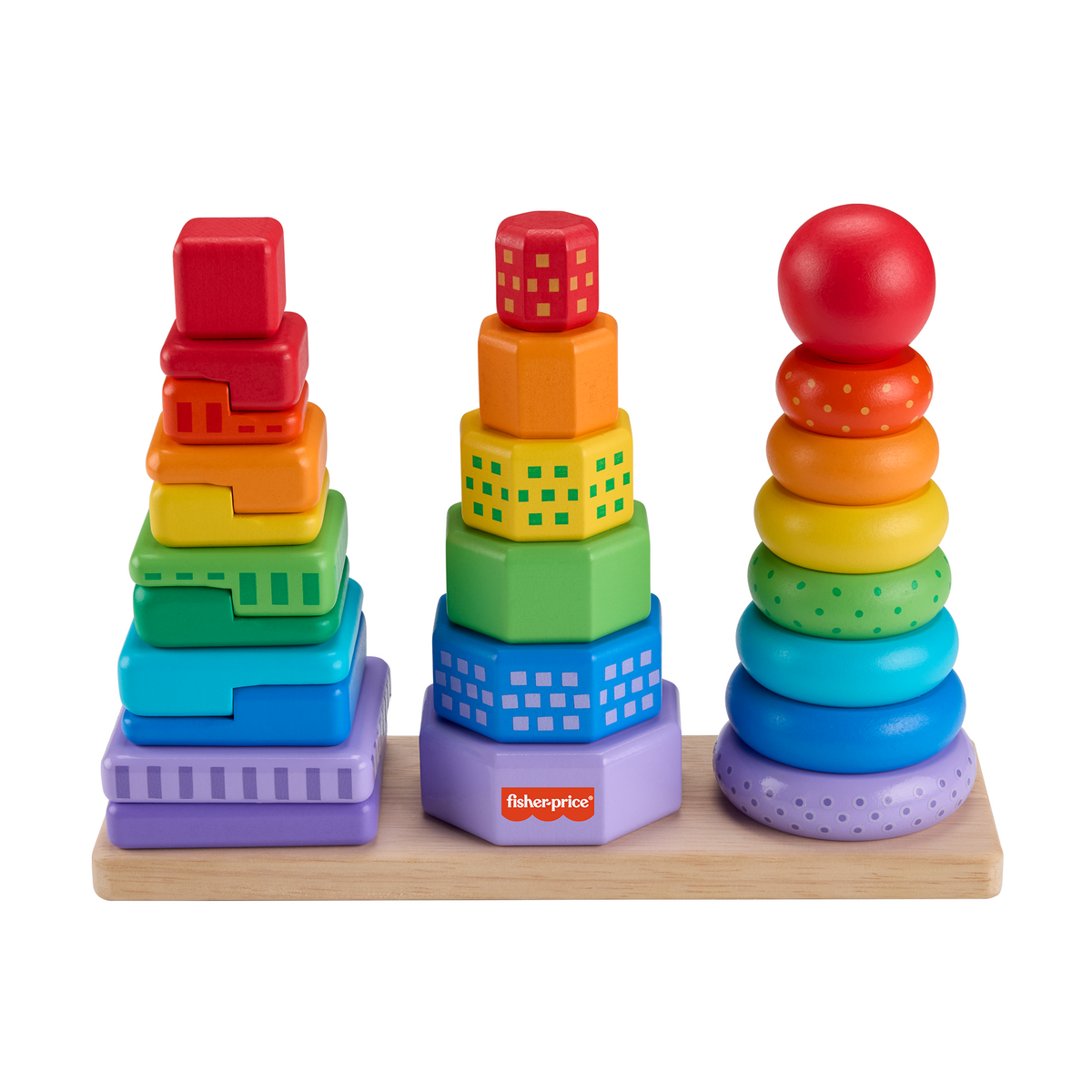 Fisher-Price Wooden Stacking Shape Sorter Toddler Fine Motor Toy, 26 Wood Pieces