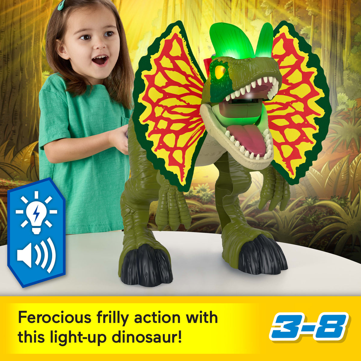 Imaginext Jurassic World Thrash Attack Dilophosaurus Dinosaur Toy With Lights & Sounds For Kids