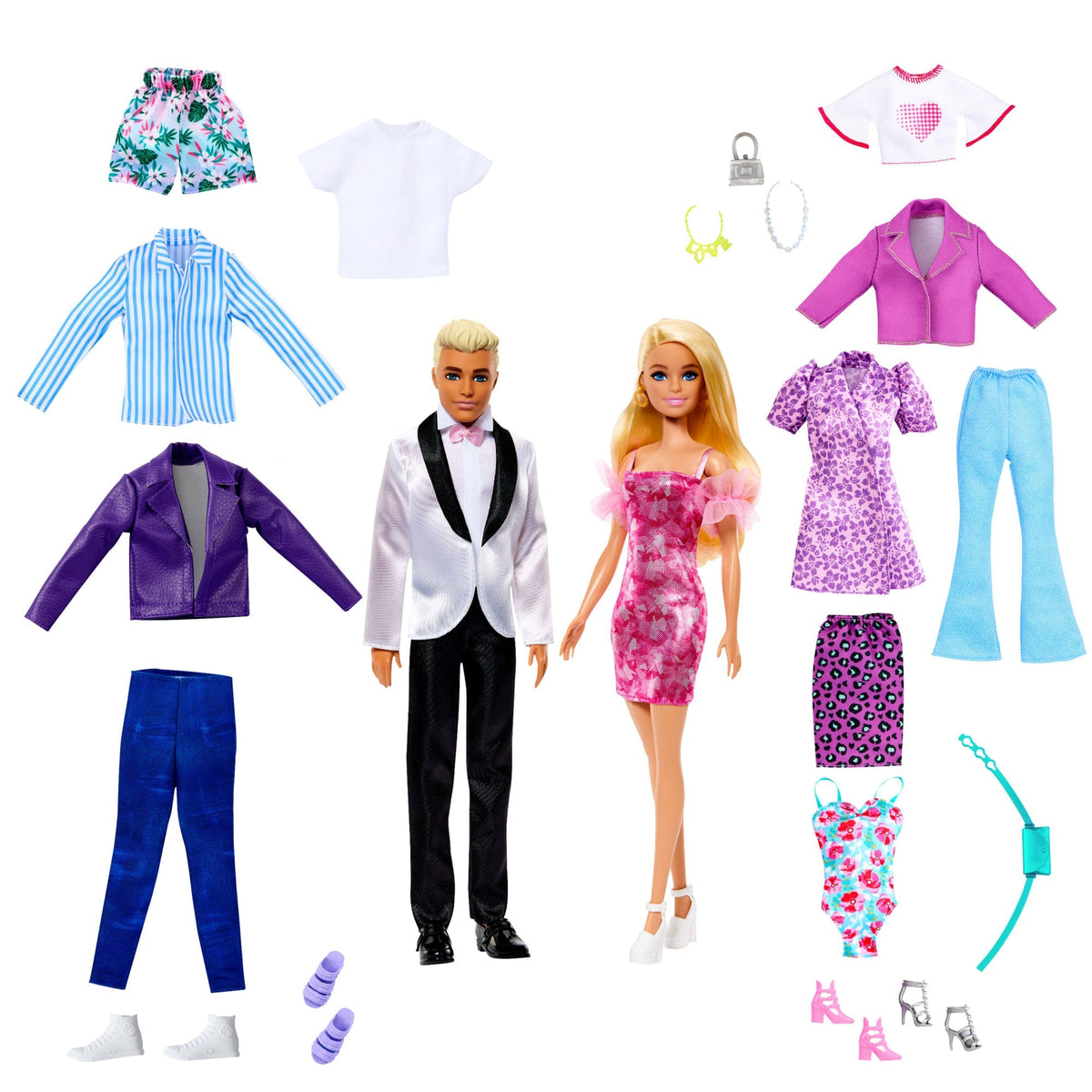Barbie Doll And Ken Doll Fashion Set With Clothes And Accessories