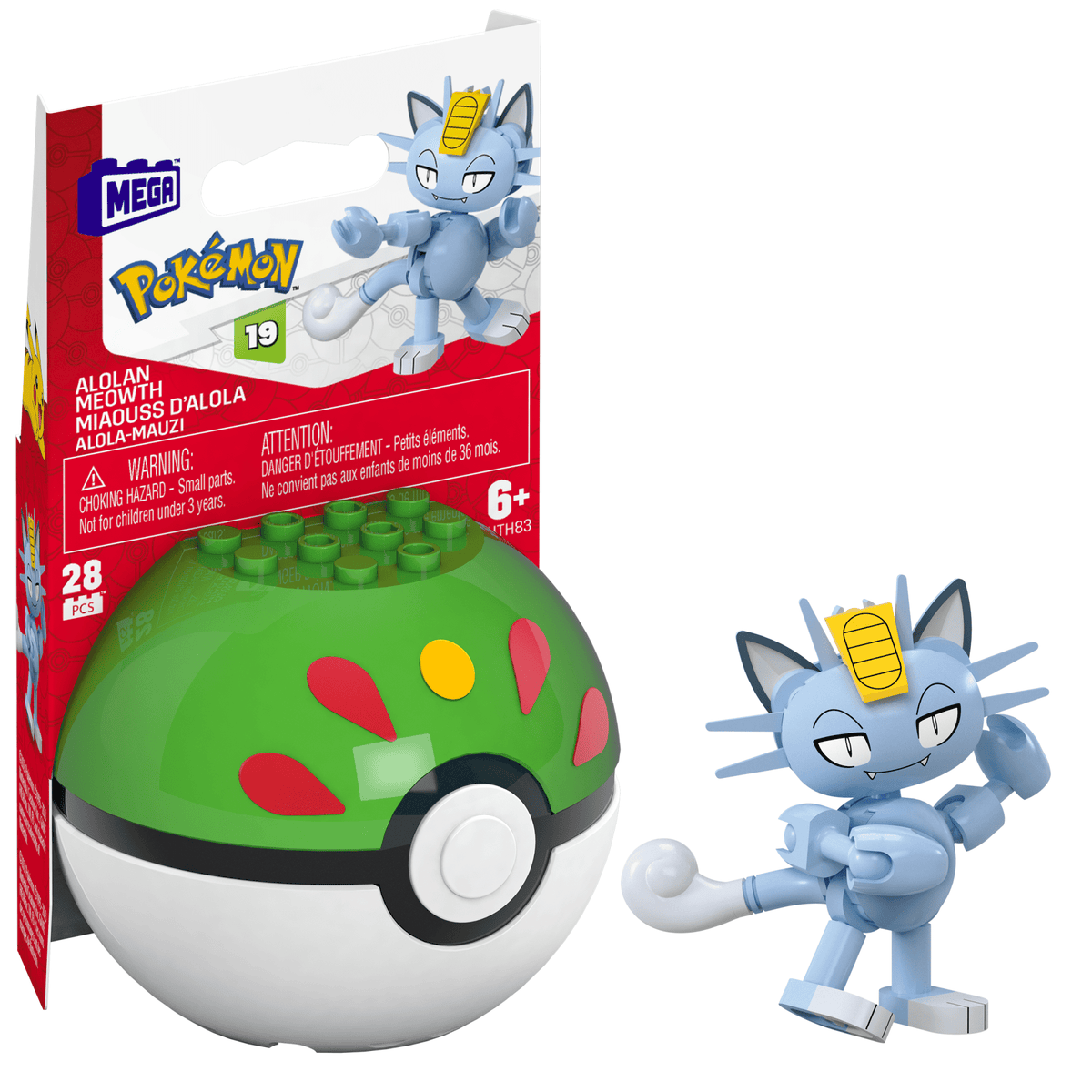 Mega  Pokémon  Figurine Articulée  Miaouss D’Alola, 28Pièces