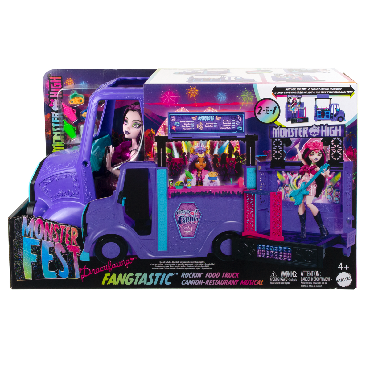 Monster High Draculaura Doll And Fangtastic Rockin’ Food Truck Playset With 13+ Themed Accessoriescessories