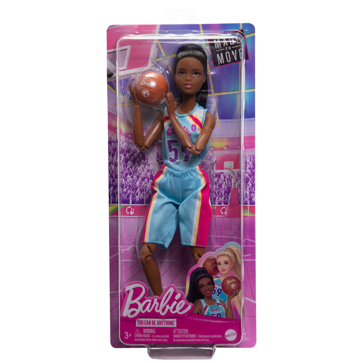 Barbie Made To Move Basketball Player Doll & Accessories, Brunette Doll Wearing Uniform With Ball