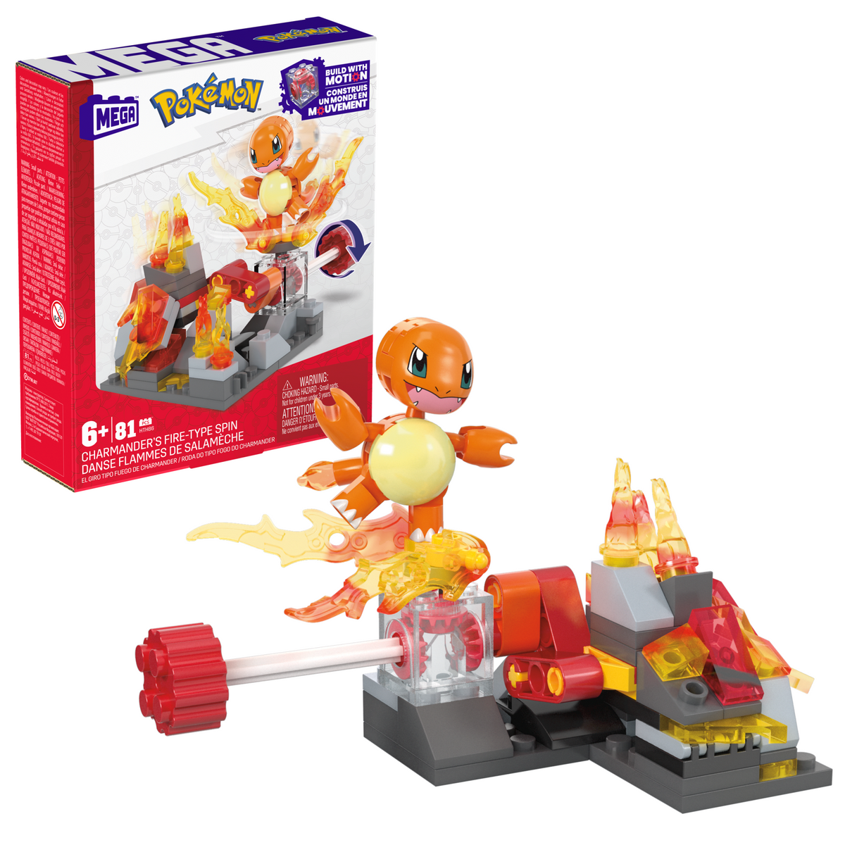 Mega Pokémon Figurine Articulée Danse Flammes de Salamèche (81 Pces)