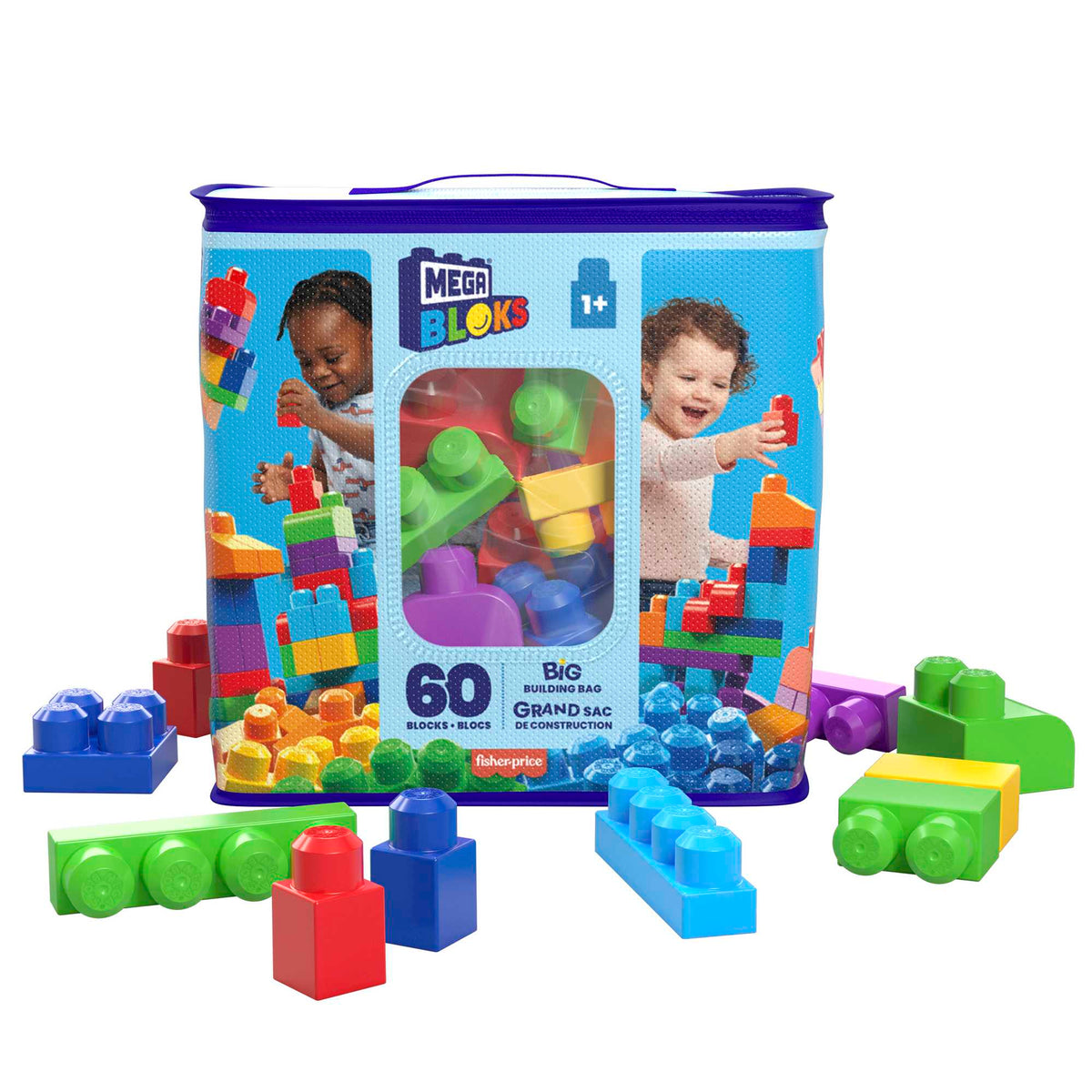 Mega Bloks Jogo de Construção Bolsa de Construção de 60 peças azul