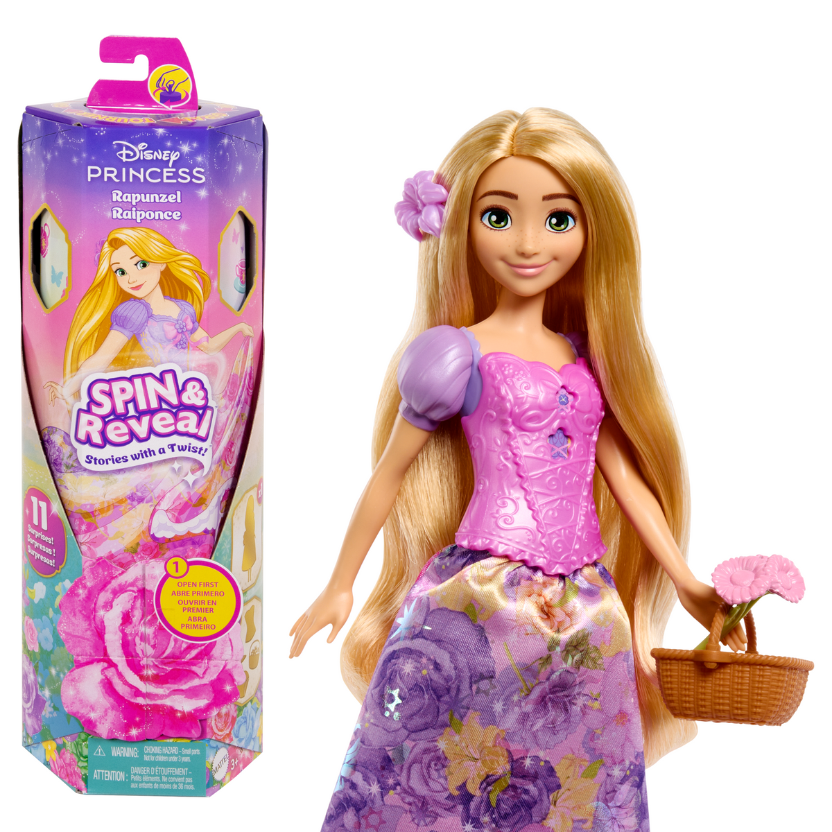Disney Princess Spin & Reveal Rapunzel Fashion Doll & Accessories With 11 Surprises