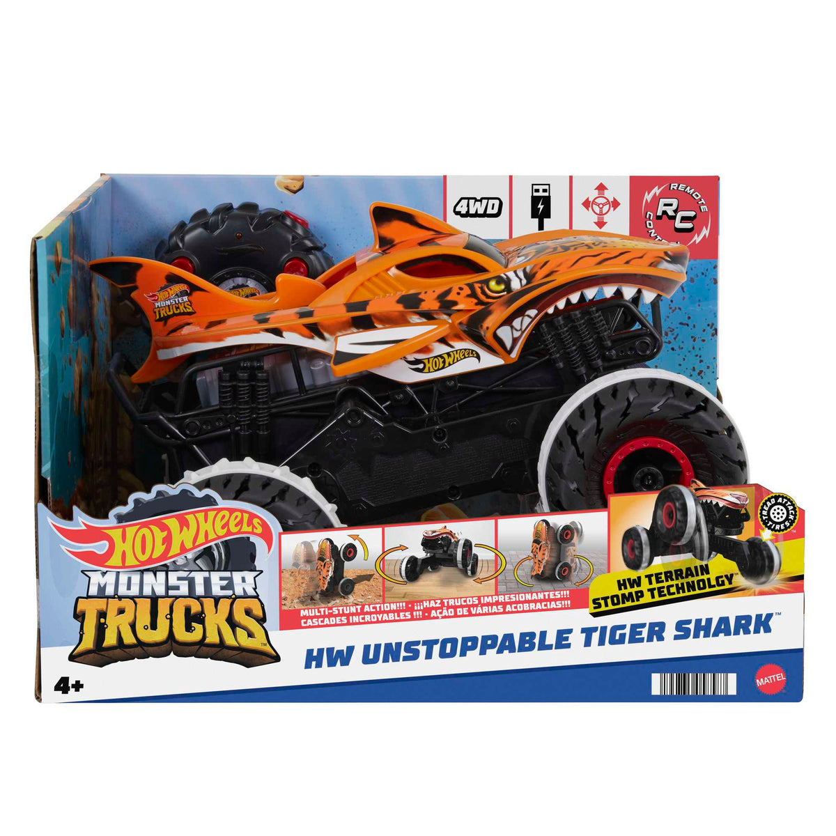 Hot Wheels Monster Trucks Vehículo a Control Remoto Tiger Shark Escala 1:15