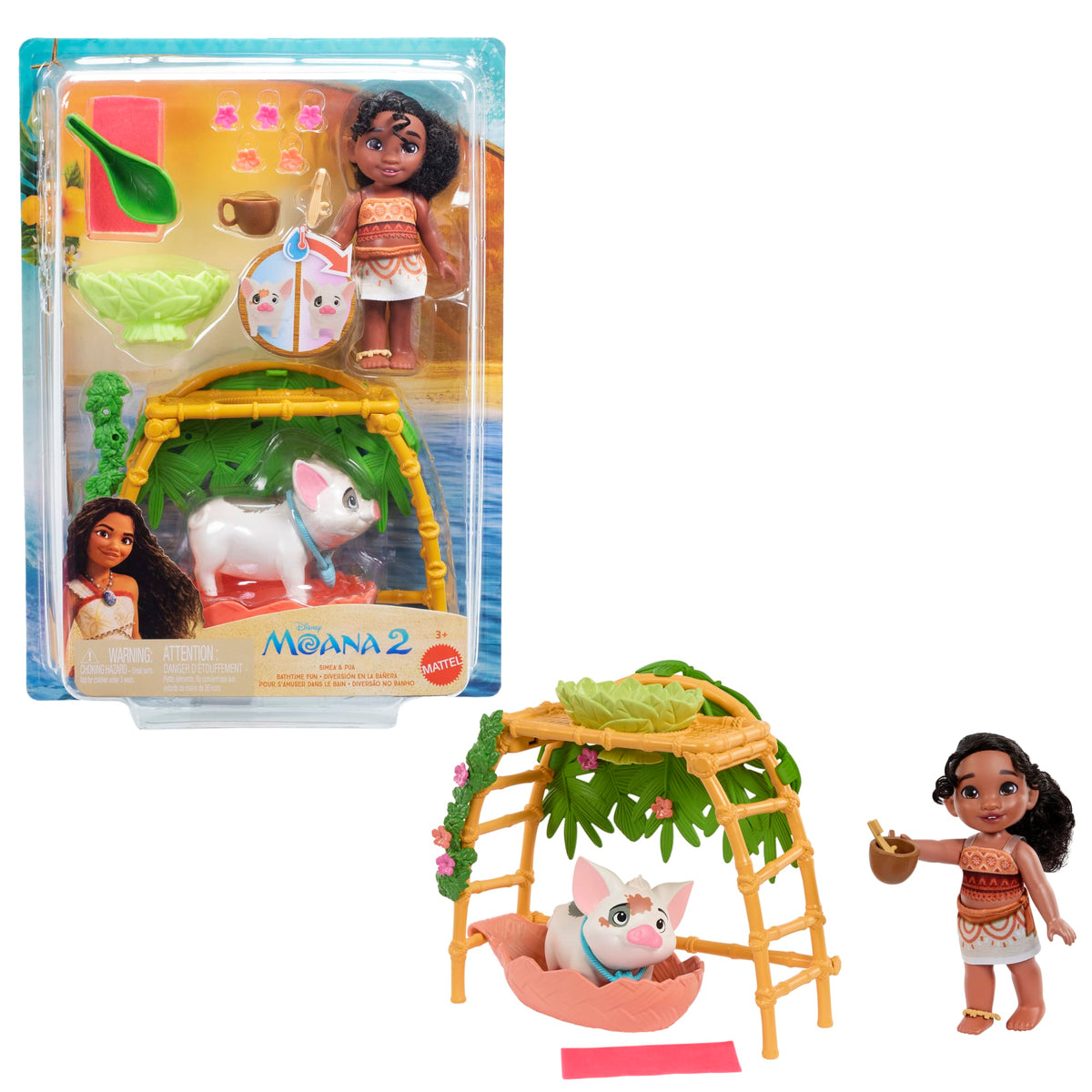 Disney Moana 2 Simea & Pua Bathtime Fun Playset, Fashion Doll & 10+ Accessories, inspired By The Movie