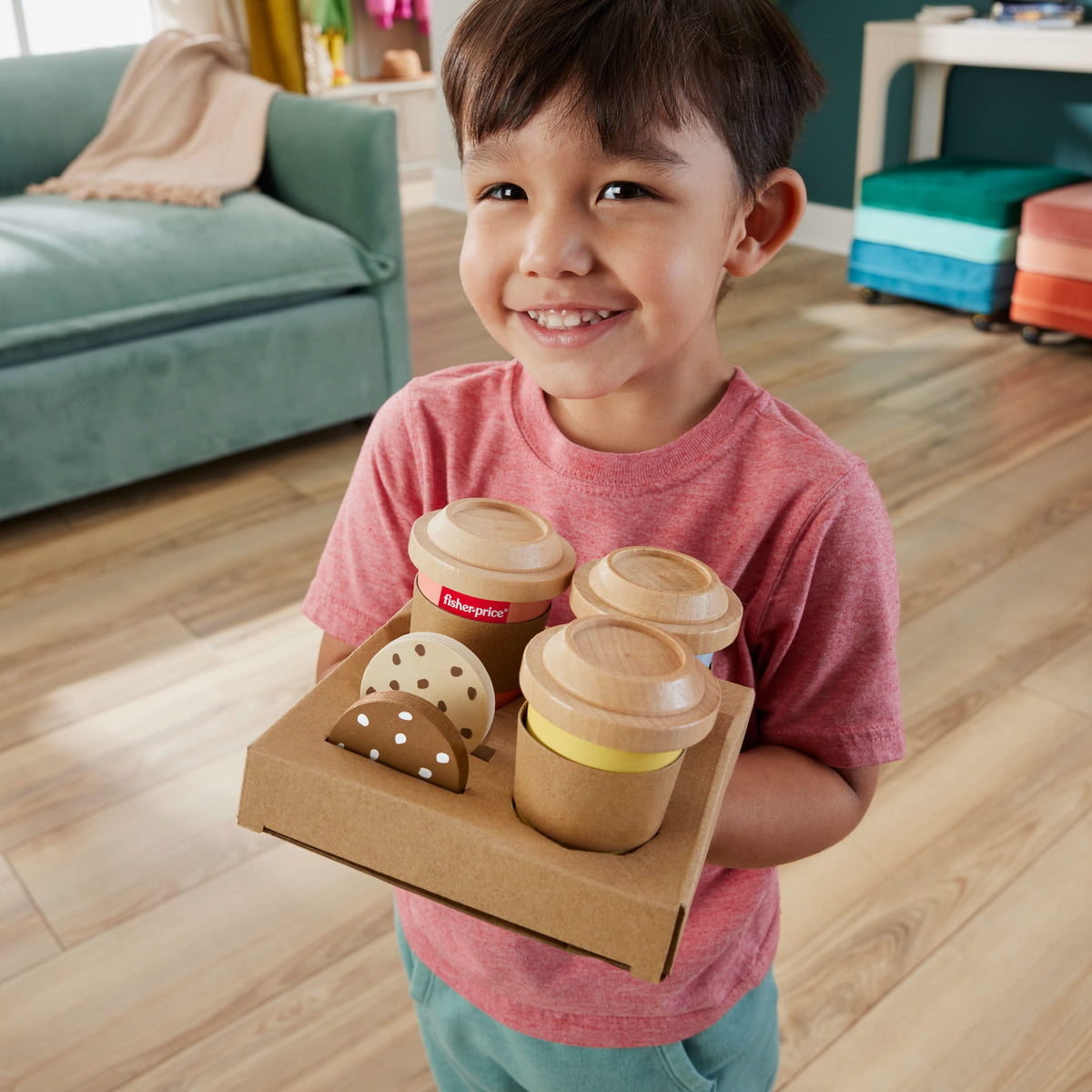 Fisher-Price  Coffret Café Pour Emporter en Bois, 15Éléments