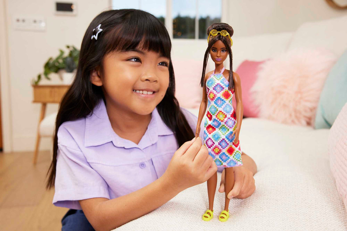 Barbie Fashionistas Doll #210 With Bun And Crochet Halter Dress
